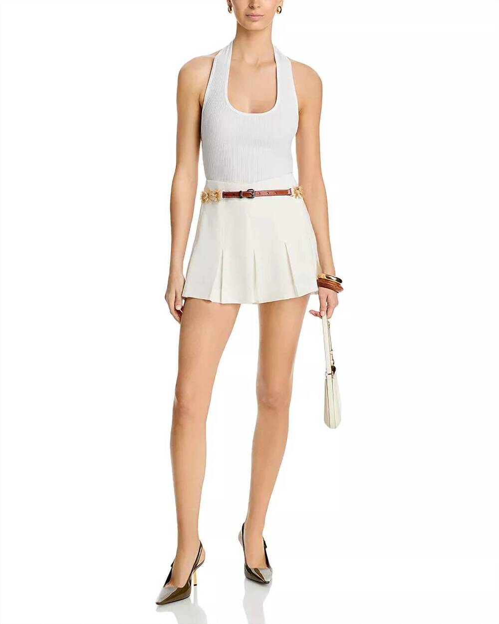 NEW CINQ A SEPT sunflare belt aanya skorts in ivory champagne